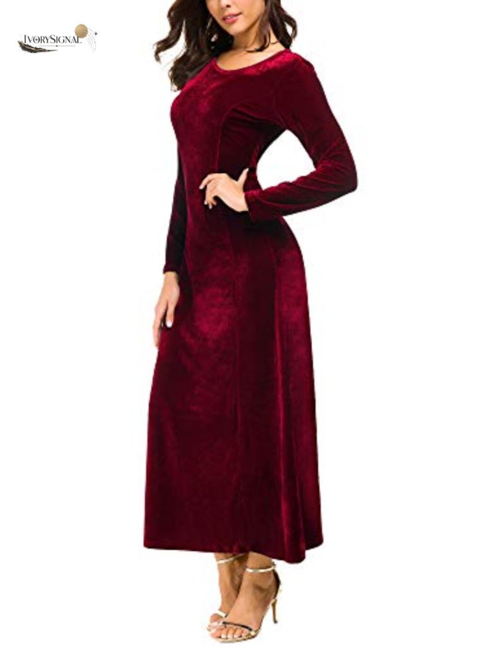 Elegant Long Sleeve Ruched Velvet Stretchy Midi Dress